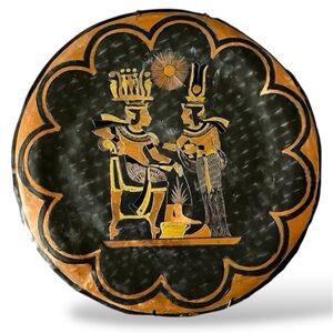 Hammered Vtg Copper King Tut & Sister ~ Egyptian Ceremonial Wedding Disc Decor